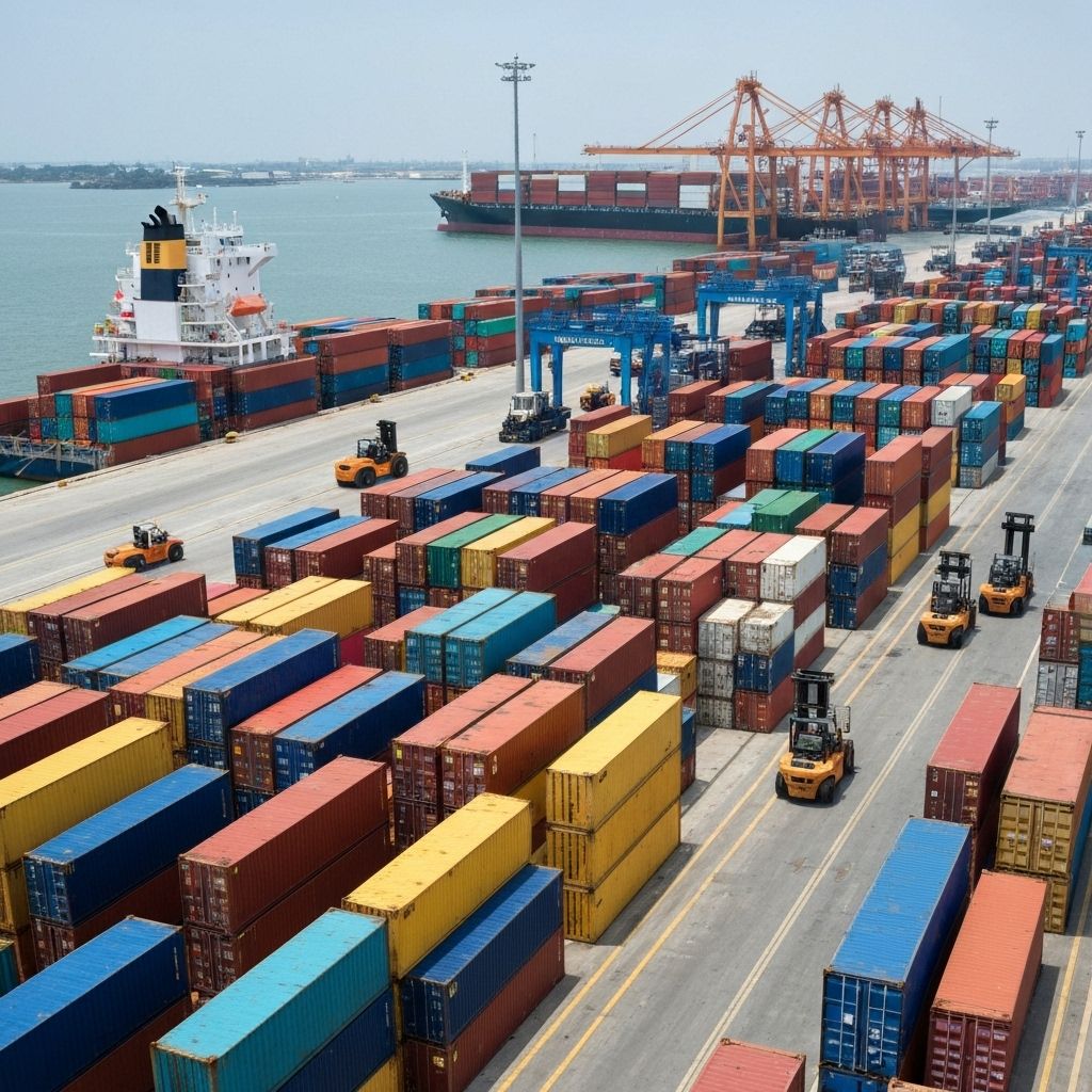 Seaport with cargo containers for agricultural exports